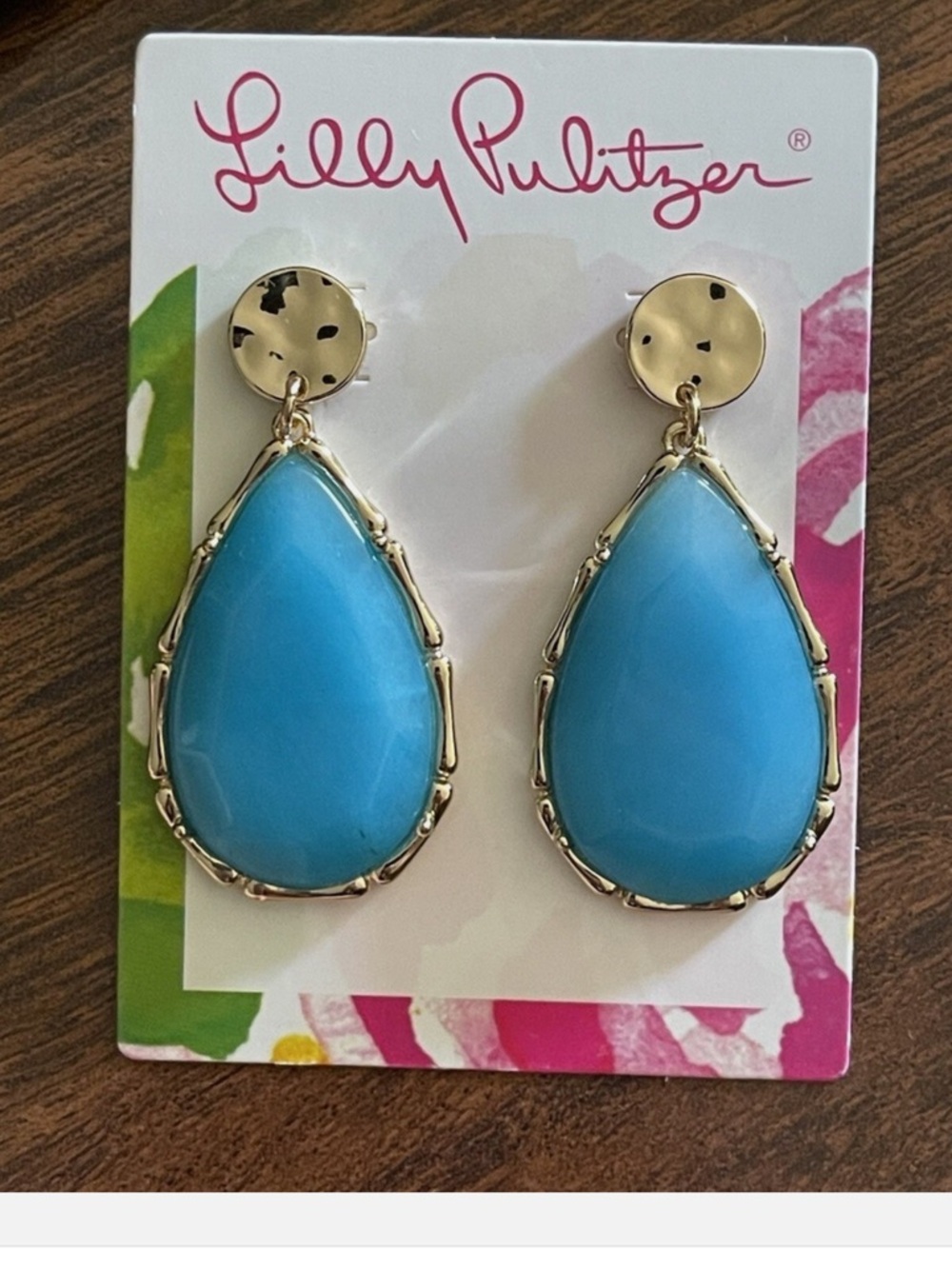 Lilly Pulitzer Moonlight Turquoise Teardrop Gold-Trim Earrings